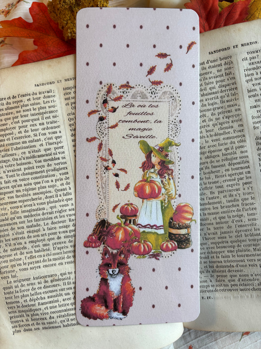 Marque-page illustré plastifié — feuilles d’automne 📚✨