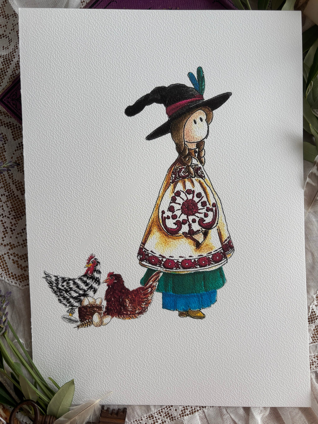 Illustrations la sorcière folklorique aux poules