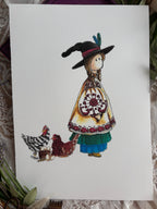 Illustrations la sorcière folklorique aux poules