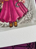 Illustration sorcière bohème sur fond rose