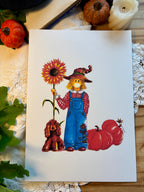 Illustration sorcière d’automne en salopette