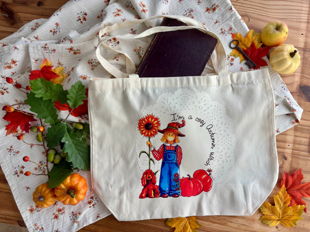 Cabas en coton-A cosy Autumn witch