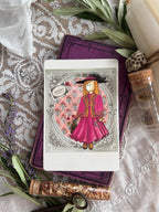 Illustration sorcière bohème sur fond rose