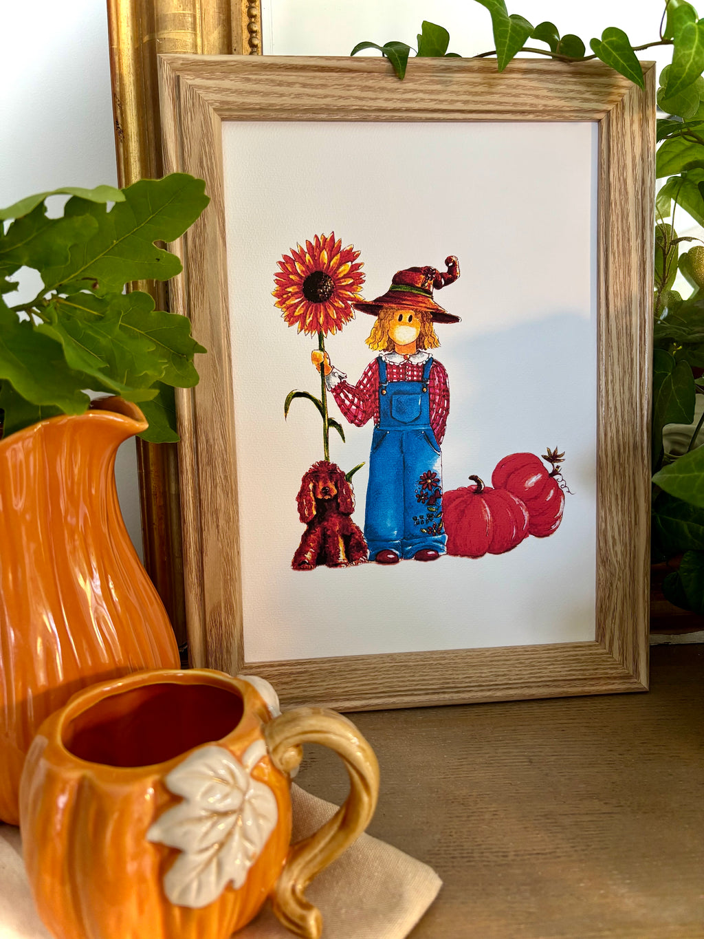 Illustration sorcière d’automne en salopette