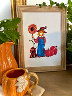 Illustration sorcière d’automne en salopette