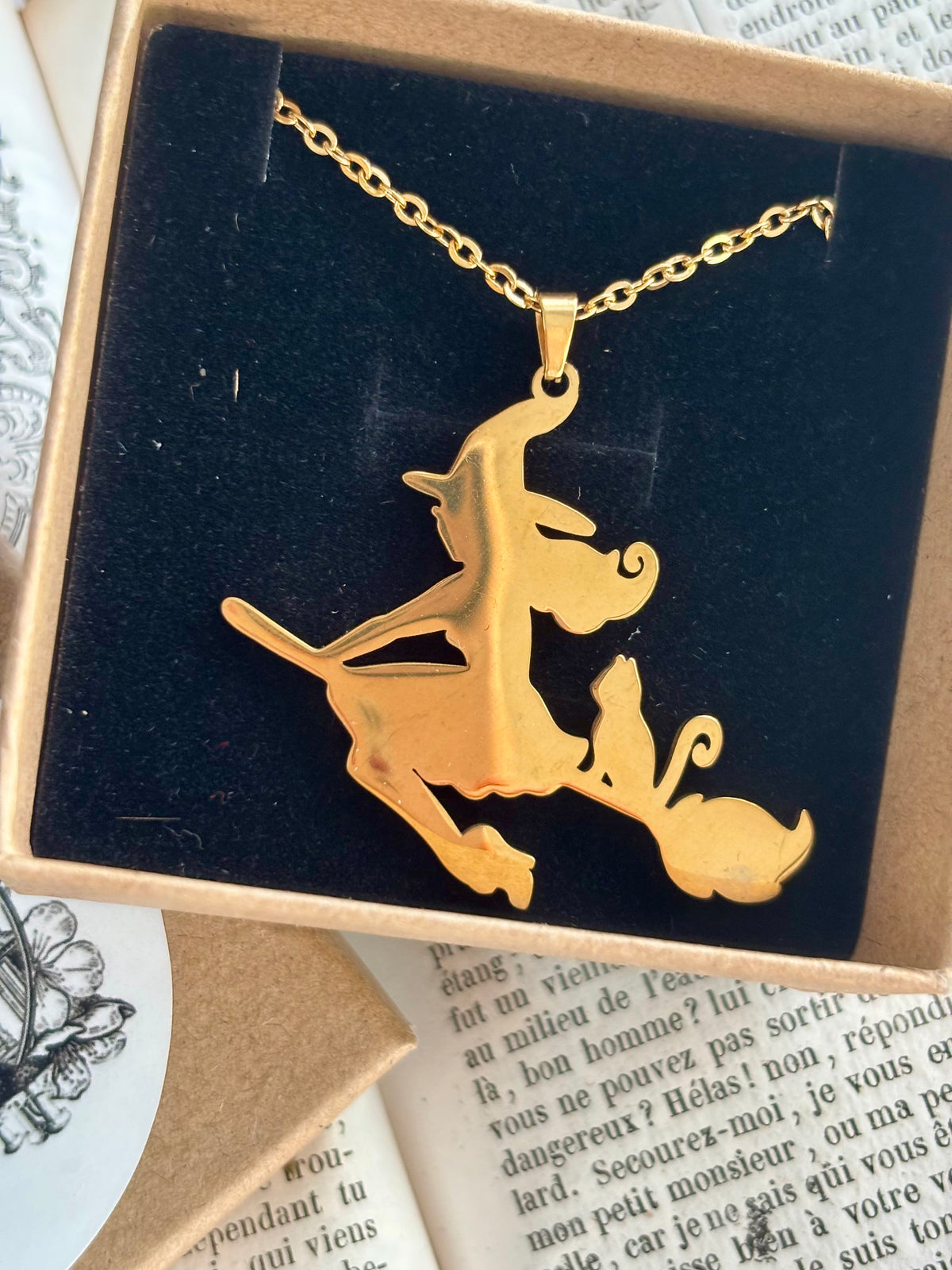 Collier grande sorcière sur son balai