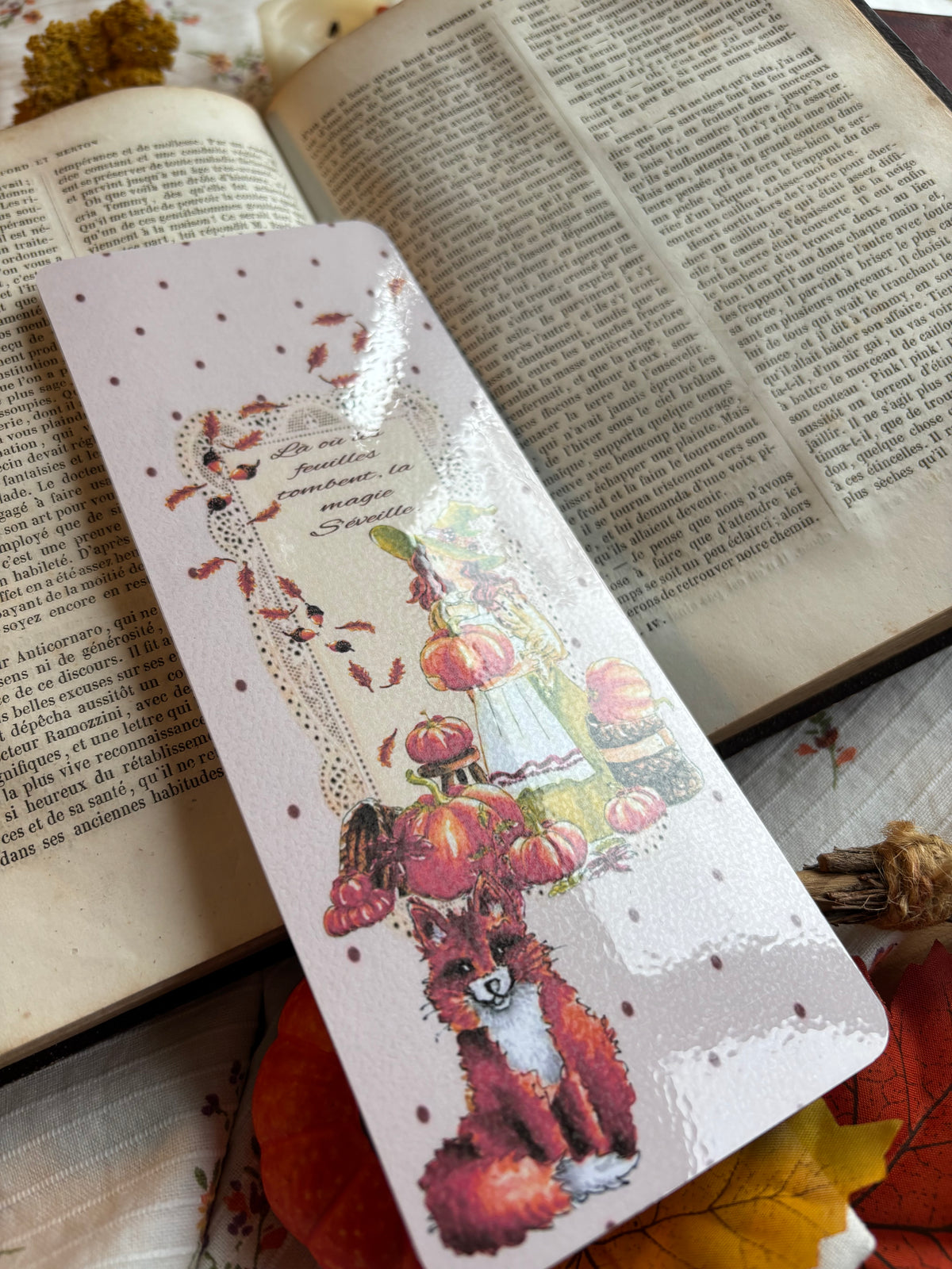 Marque-page illustré plastifié — feuilles d’automne 📚✨
