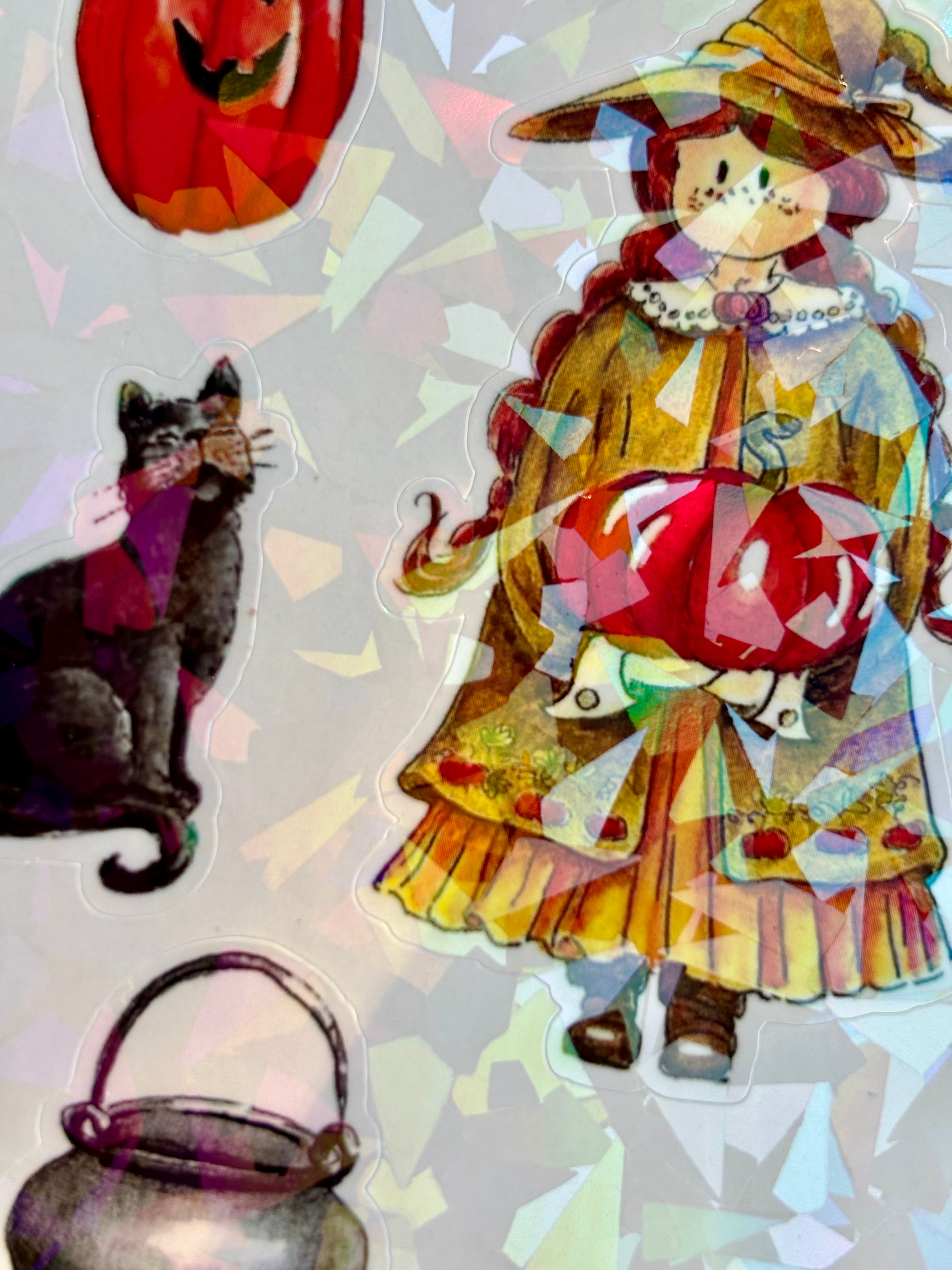 Planches de stickers holographique - une sorcière d’Halloween